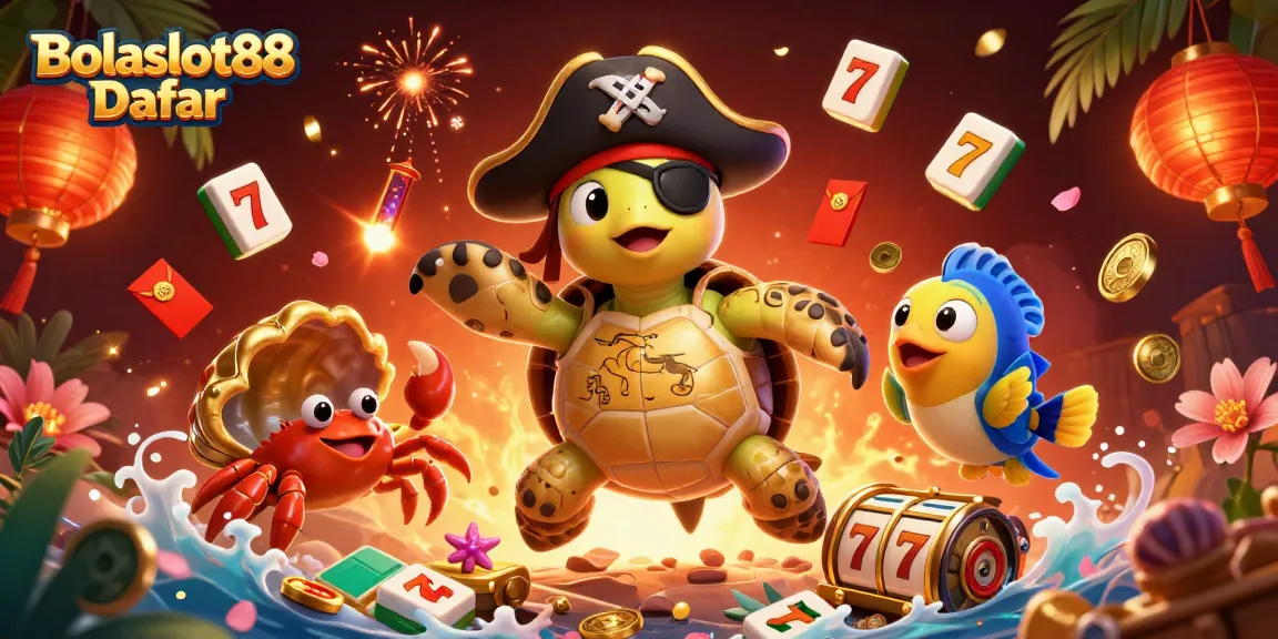 Bolaslot88 Daftar slot gaming adventure with unique turtle characters and vibrant casino elements.