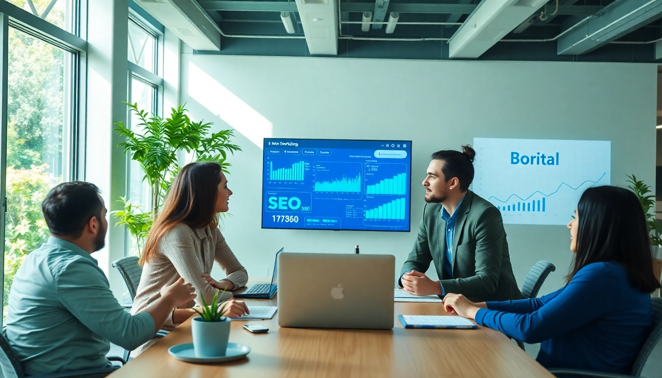 Implementing Search Engine Optimization Clearwater strategies with a dedicated team in a bright office