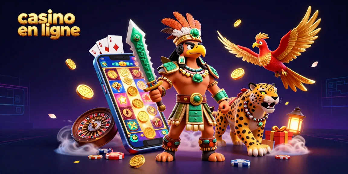 Découvrez une scène animée de casino en ligne avec des guerriers aztèques et de nombreuses surprises.