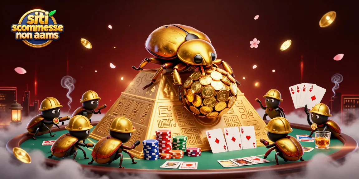 Scopri i siti scommesse non AAMS attraverso un'emozionante illustrazione animata, con giochi e simboli di fortuna.