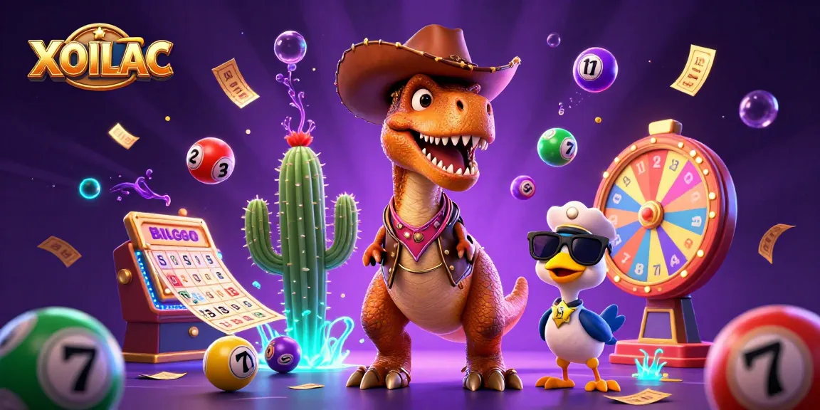 Engage with XOILAC in this captivating 3D cartoon scene featuring dynamic lottery elements and casino excitement.