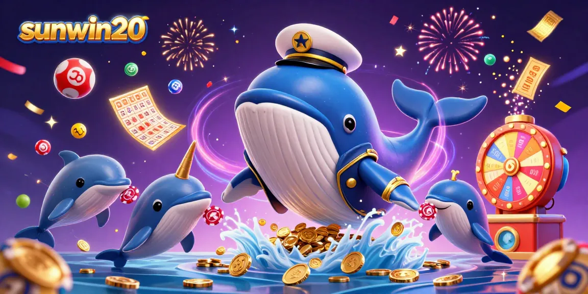 Experience sunwin20 excitement with a vibrant casino scene featuring a playful whale and dolphins.