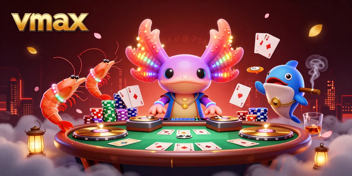 Experience epic vmax casino action with a neon DJ, shrimp dancers, and poker excitement