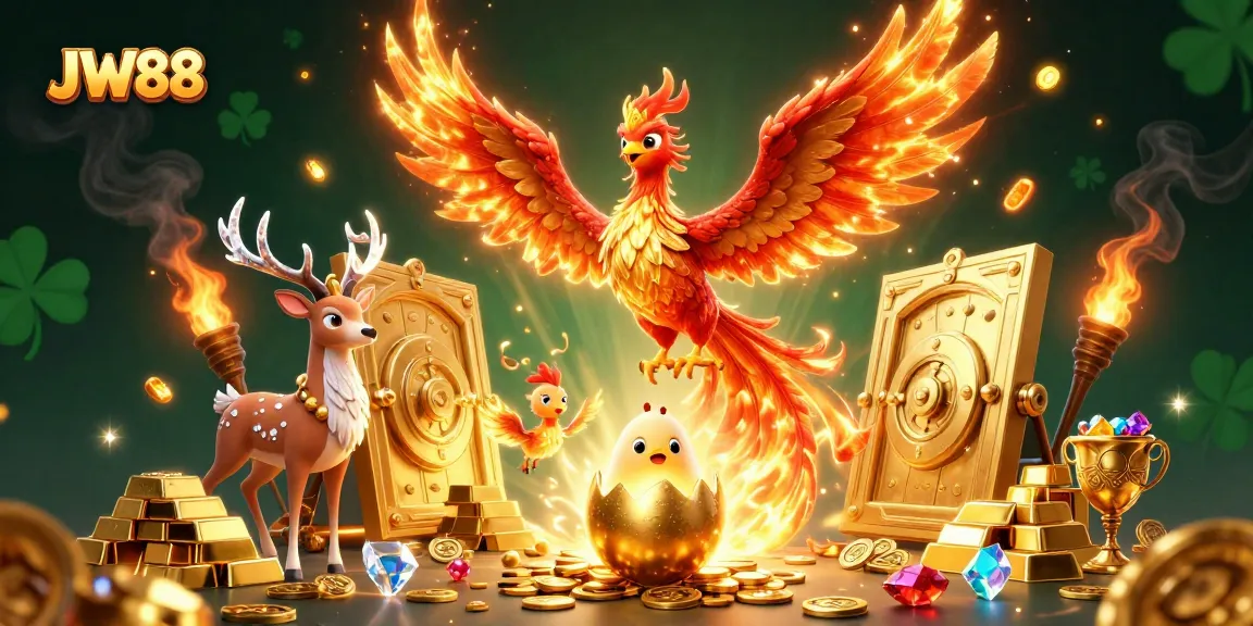 Experience thrilling gameplay at JW88 with vibrant 3D visuals of phoenixes and treasure