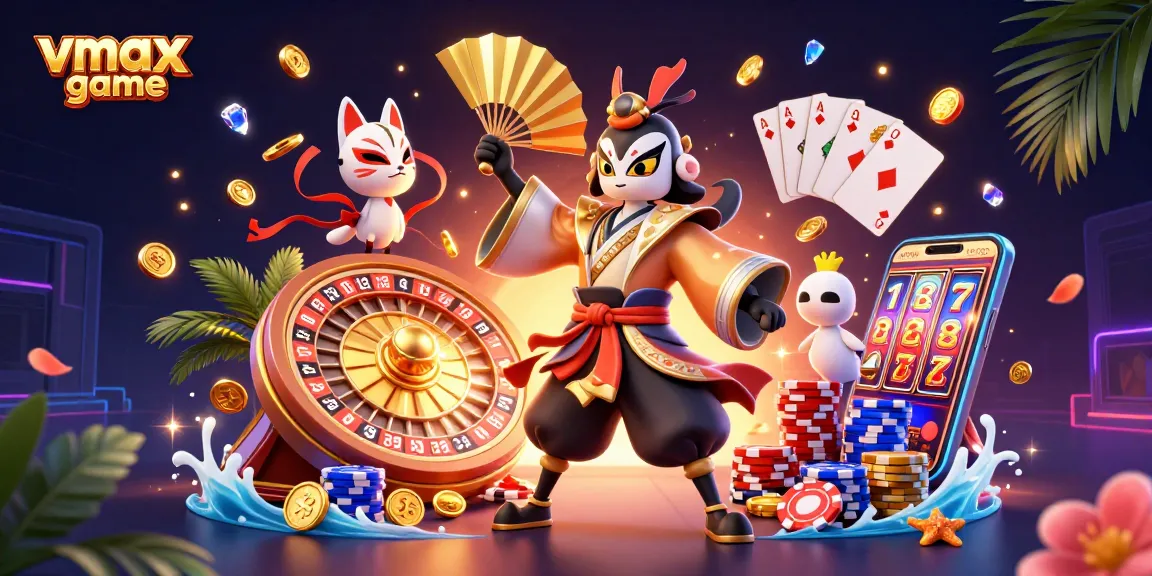 Engage with vmax game through an immersive 3D illustration featuring intricate casino elements and vibrant animations.