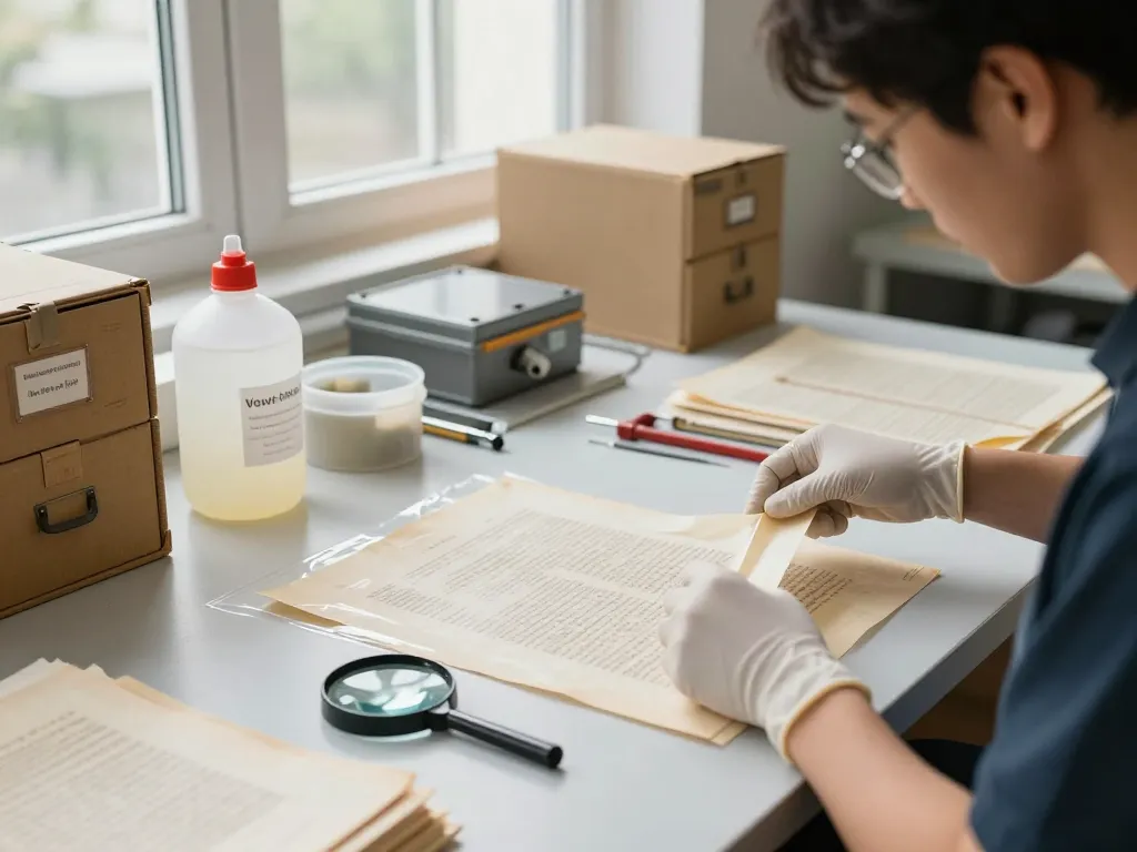 Cách tháo giấy ép nhựa expertly demonstrated in a document restoration setting, highlighting professional techniques for preserving important papers.