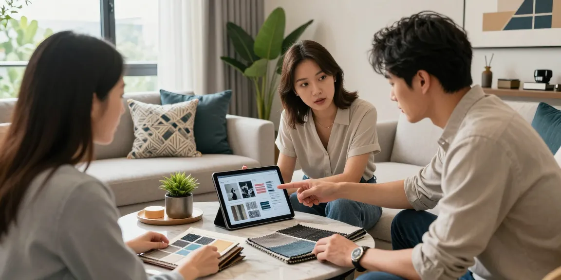 Layanan konsultasi desain interior Decor Serene GOKIL33 dengan desainer ternama di ruang tamu modern.