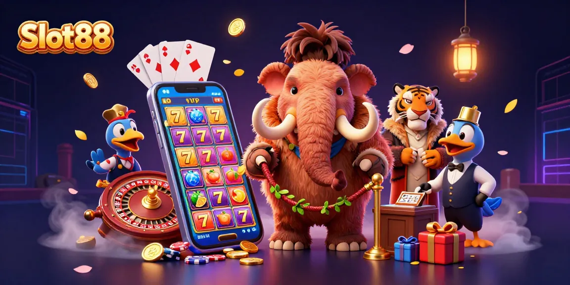Engage with Slot88's lively atmosphere featuring a woolly mammoth bouncer, ensuring a top-tier gaming experience.