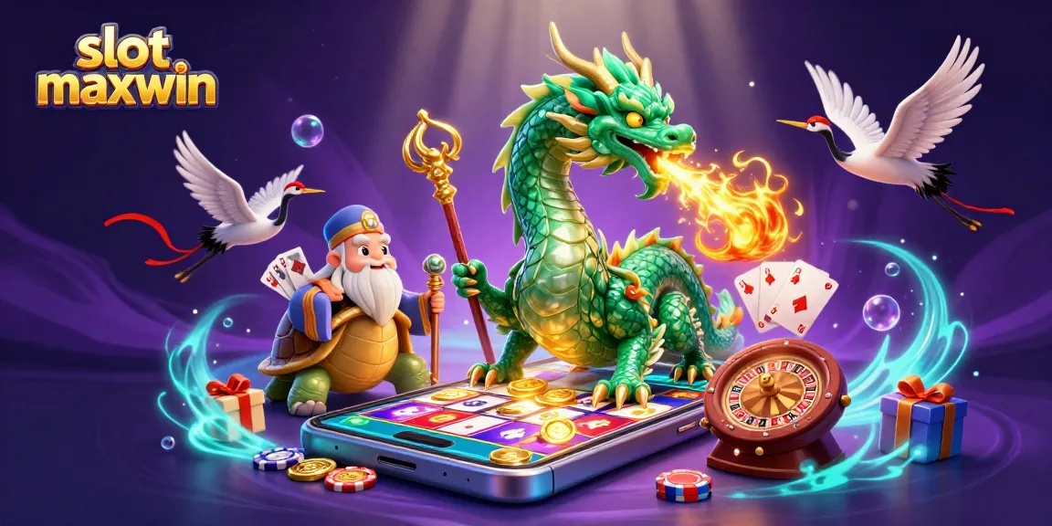 Engage with the thrilling world of slot maxwin featuring epic dragon and sage alongside vibrant gaming elements.