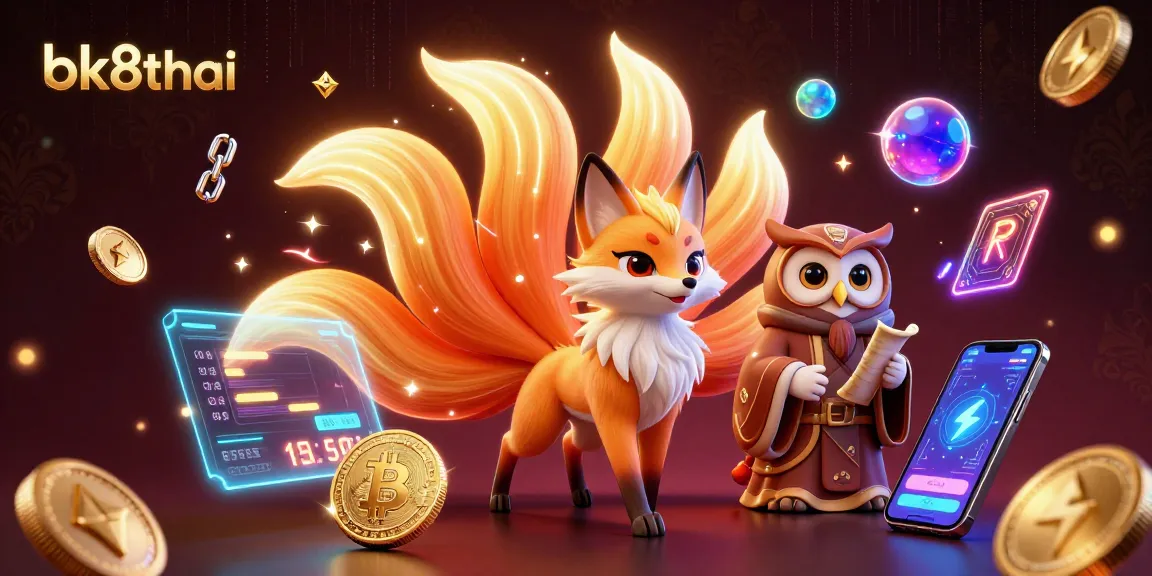 Engage in thrilling gameplay at bk8thai with colorful characters and crypto elements amidst an exciting casino scene.