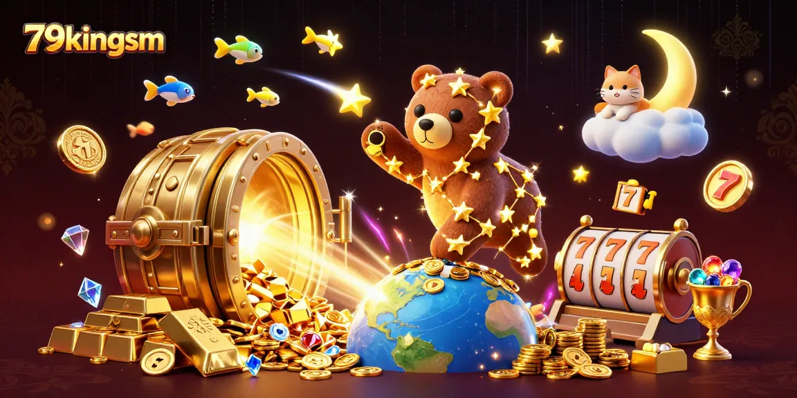 Engage with thrilling gaming at 79kingsm with a vibrant 3D constellation bear and stunning treasures.
