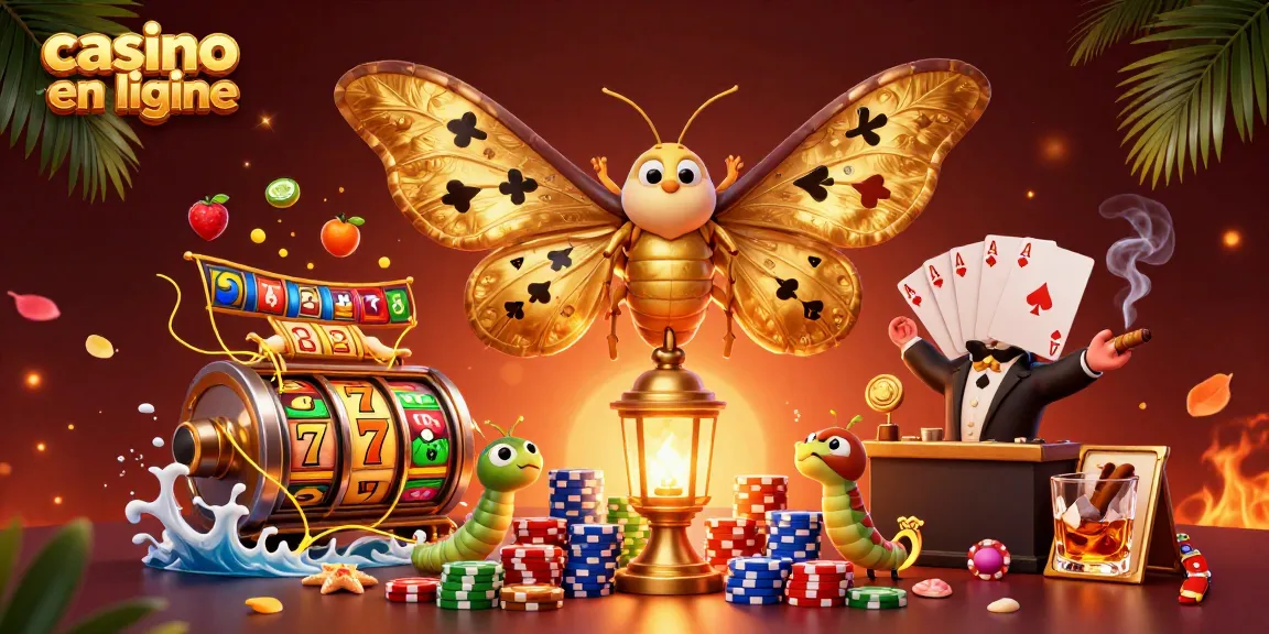 Plongez dans le monde du casino en ligne avec cette illustration dynamique et riche en éléments de jeux.