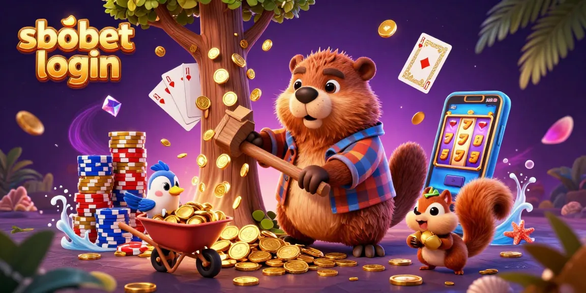 Experience sbobet login with vibrant 3D casino elements featuring golden coins and characters engaged in exciting gambling.