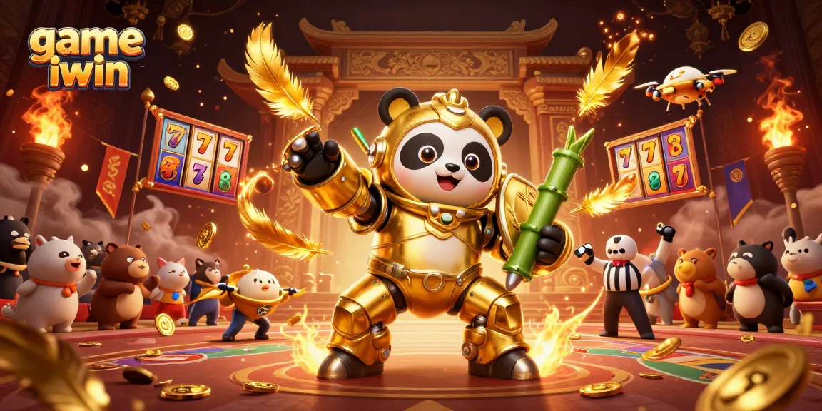 Experience the thrilling game iwin with a dynamic 3D casino battle featuring a mech-suit panda.