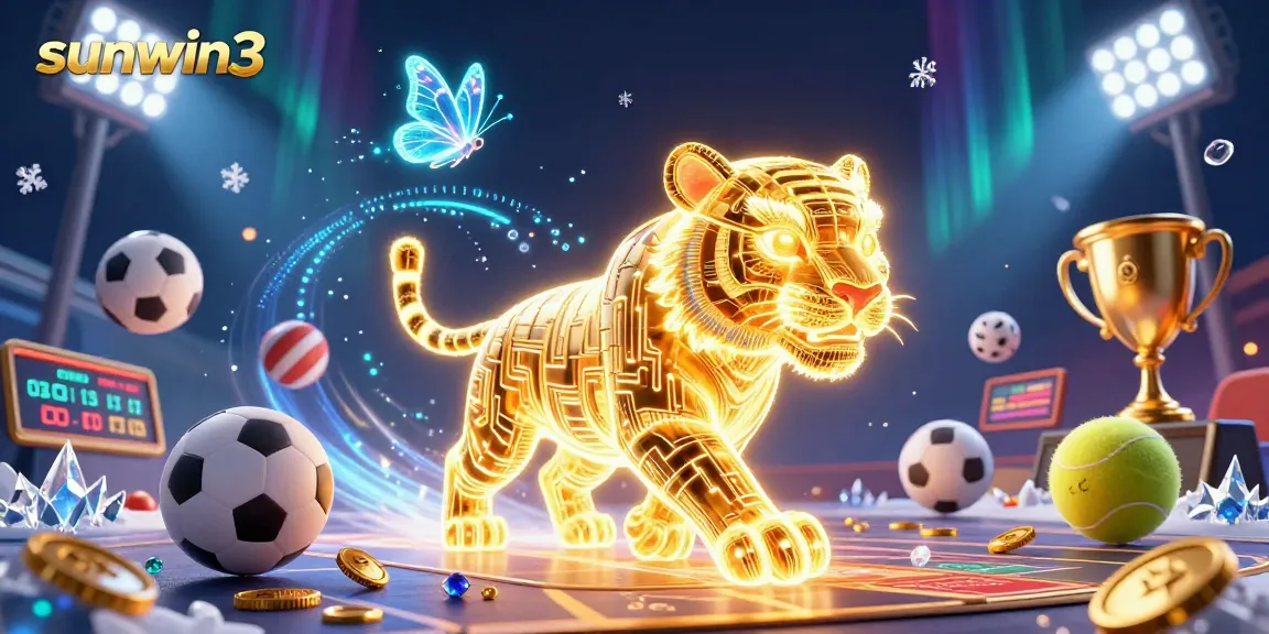 Engage in thrilling gameplay at sunwin3 with dynamic casino scenes featuring a neon wireframe tiger.