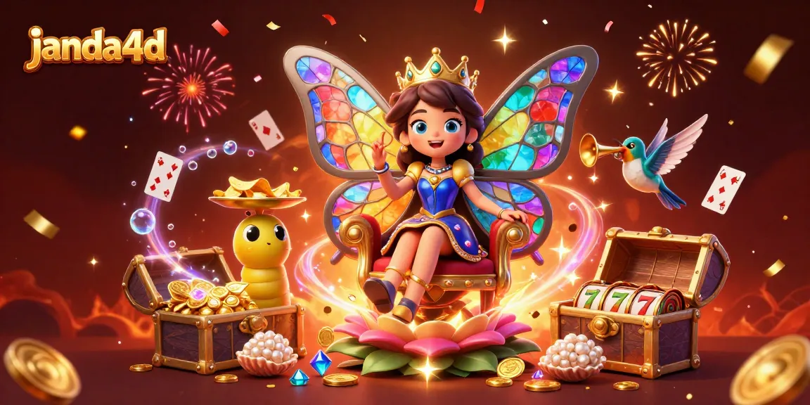 Permainan slot menarik di janda4d dengan karakter ratu kupu-kupu dan banyak elemen kasino interaktif.