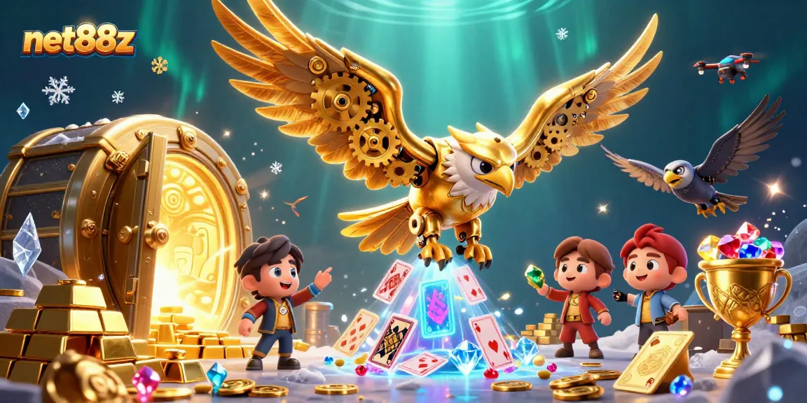 Win big with net88z in an action-packed 3D casino scene featuring gold bars and jewels