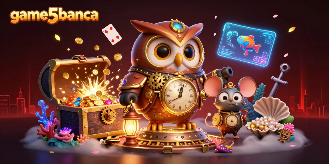 Experience thrilling adventures with game5banca, featuring steampunk characters in a vibrant casino setting.