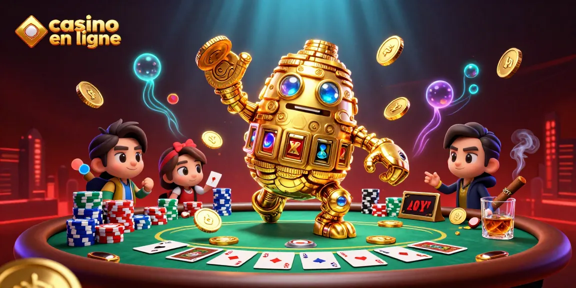 Le golem doré symbolisant casino en ligne à une table de poker, enrichi par des détails captivants.