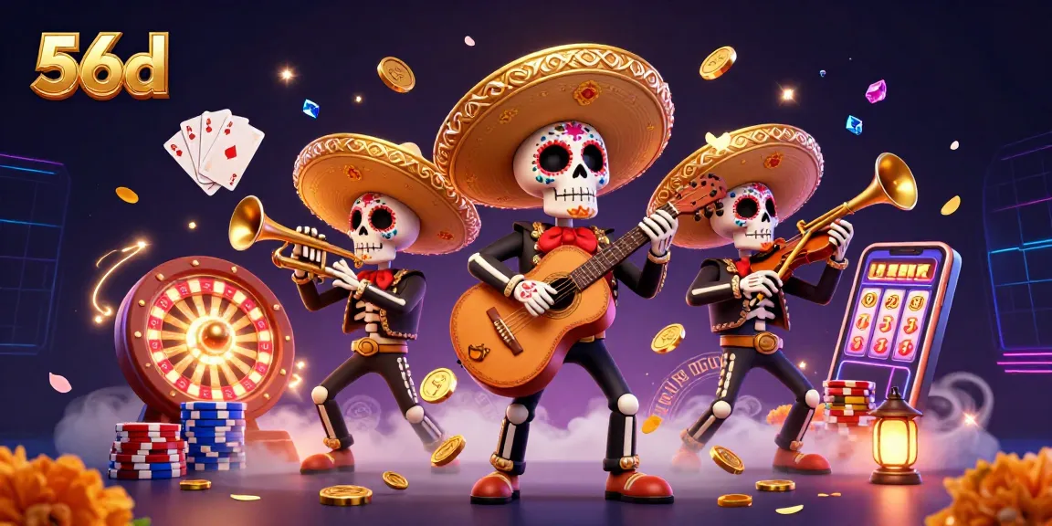Experience the excitement of 56d with a vibrant mariachi band performing amidst golden coins and jewels.