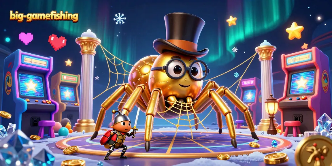 Experience big-gamefishing excitement with a vibrant scene featuring a golden tarantula and game elements.