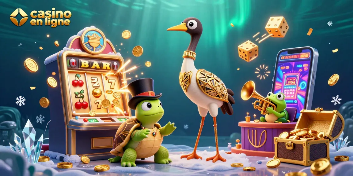 Explorez les jeux et jackpots des casinos en ligne avec une illustration animée colorée et dynamique.