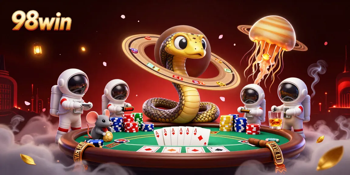 Betting on the dynamic Saturn roulette at 98win with cartoon mice and a cosmic dealer.
