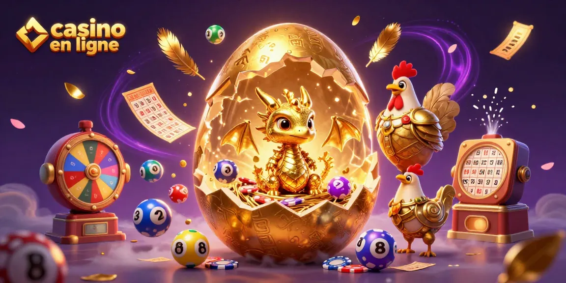 Profitez d'une aventure captivante dans un casino en ligne avec un dragon en or et des balles de loterie.