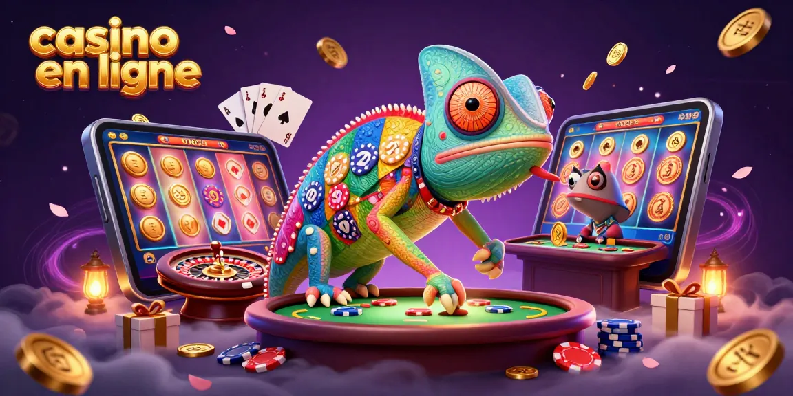 Découvrez le royaume des jeux avec le casino en ligne, où un caméléon géant surveille les tables de poker.