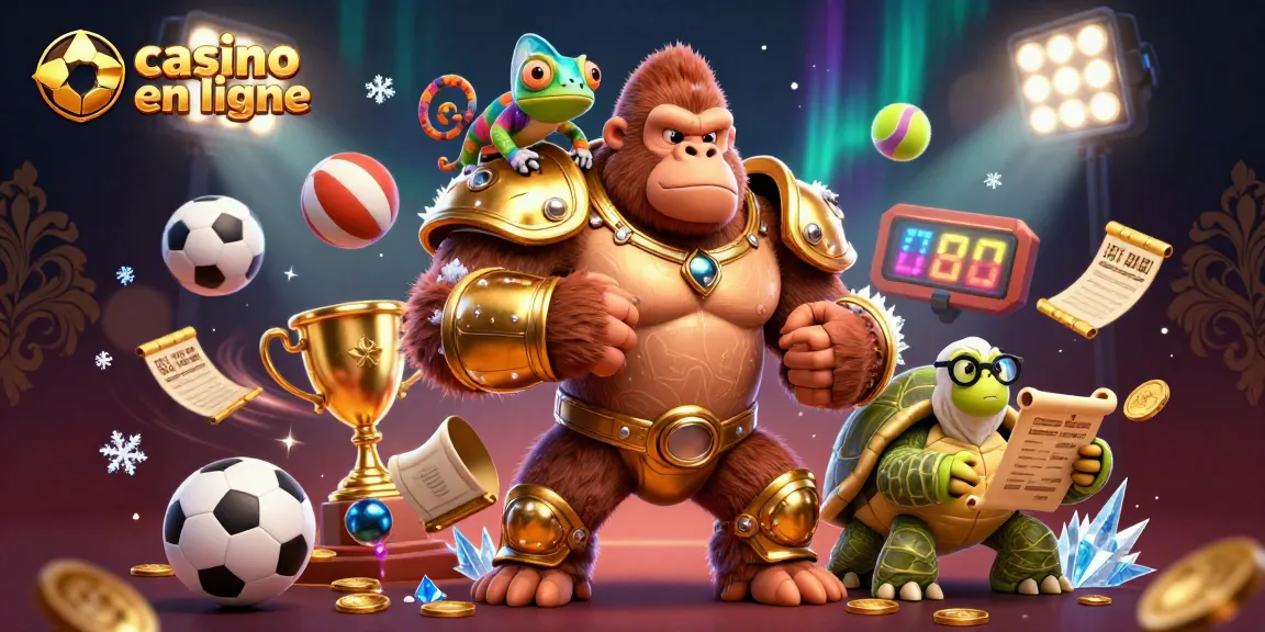 Placez vos mises au casino en ligne avec un roi gorille et un vieux sage dans une scène animée.