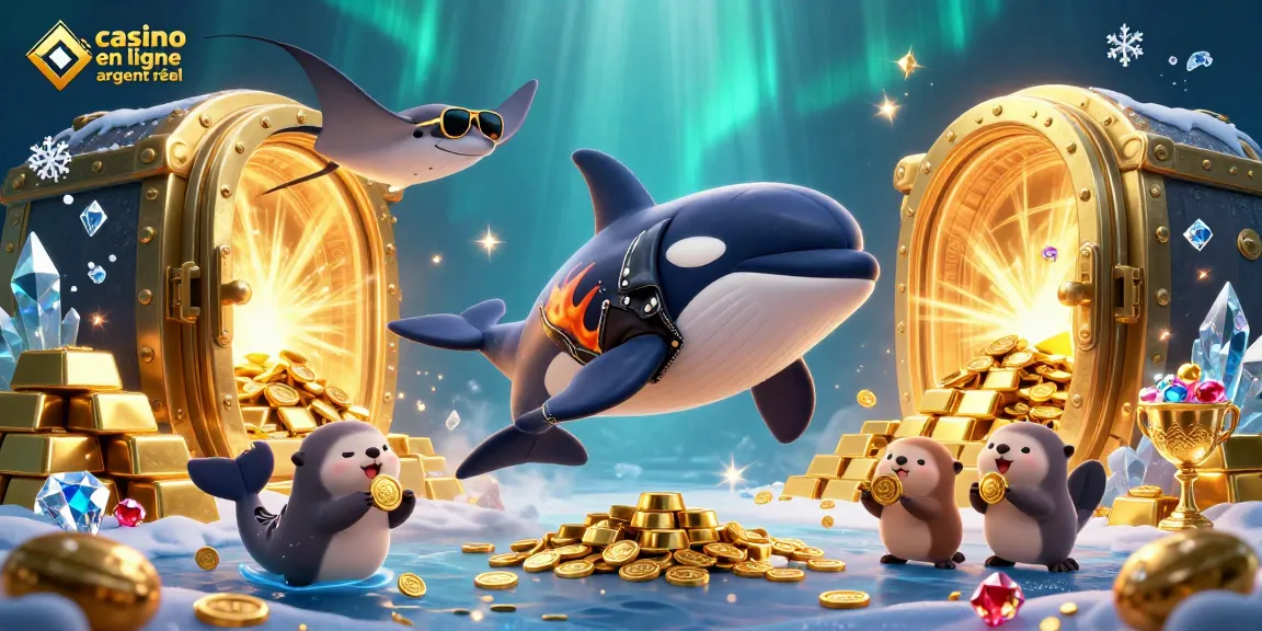 Jouez à casino en ligne argent réel avec une scène animée d’une orque, un raie et des loutres.