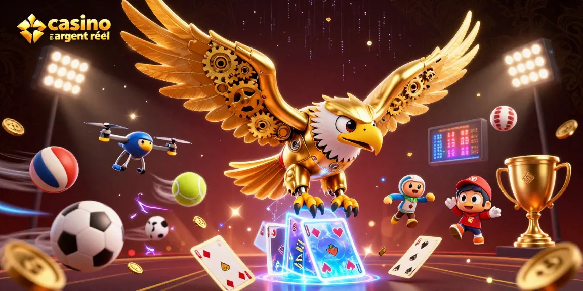 Jouer au casino en ligne argent réel avec un aigle cybernétique et des éléments de jeu captivants.