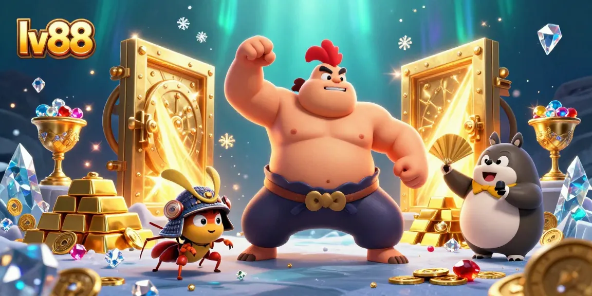 Engage in exciting gaming at lv88, where a powerful rooster and fierce cricket battle among treasures!
