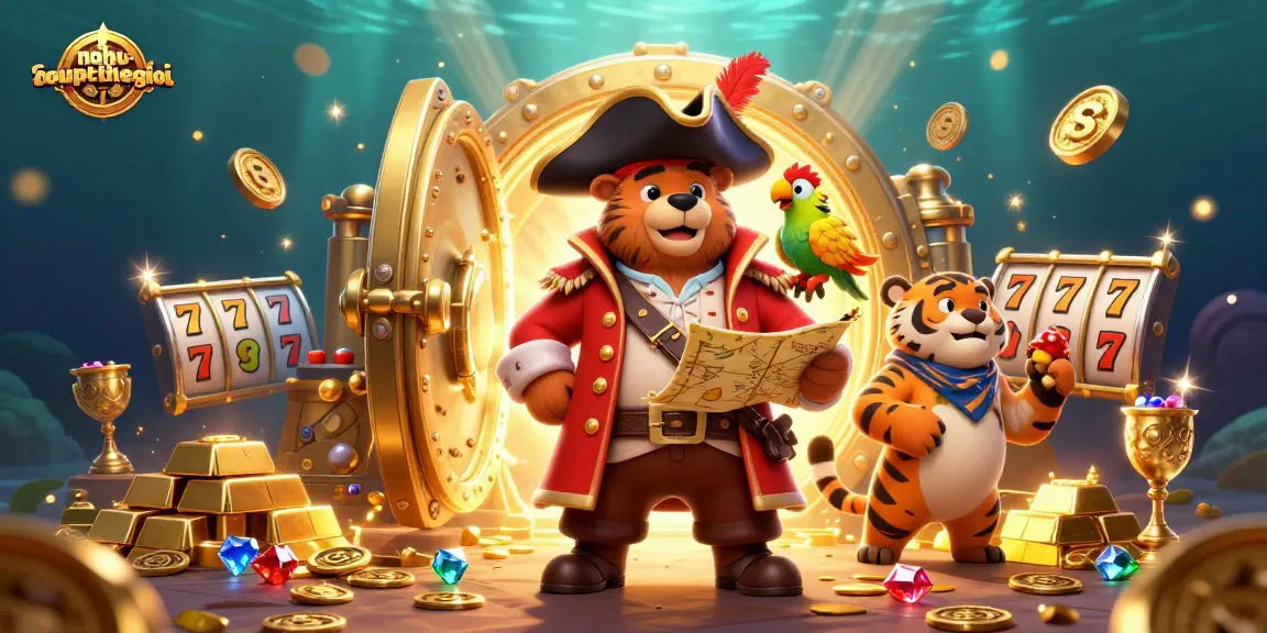 Nohu-cupthegioi showcases a pirate bear and tiger amidst vibrant casino elements, captivating allure for gamers.