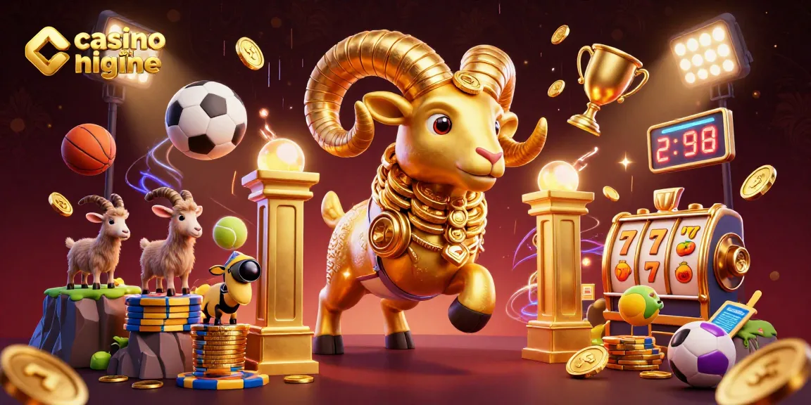 Casino en ligne : Un puissant bélier d'or charge vers un portail au milieu d'une scène dynamique de jeux.