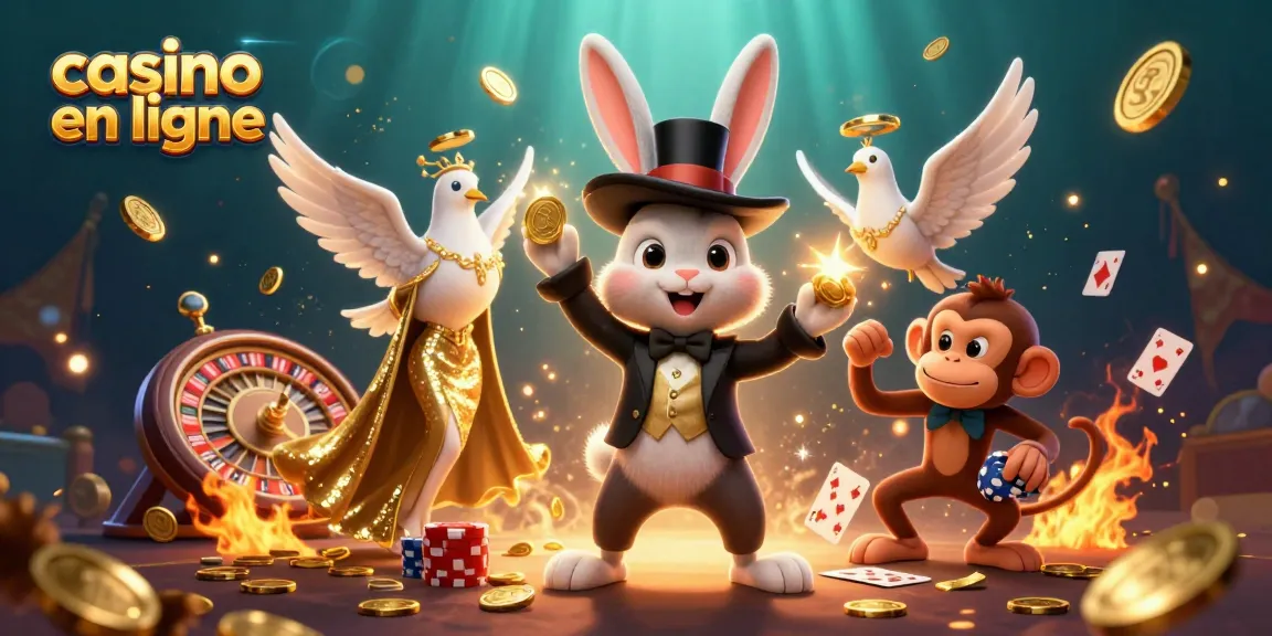 Illustration captivante avec un lapin magicien et une colombe à la séquence, mettant en avant le casino en ligne.