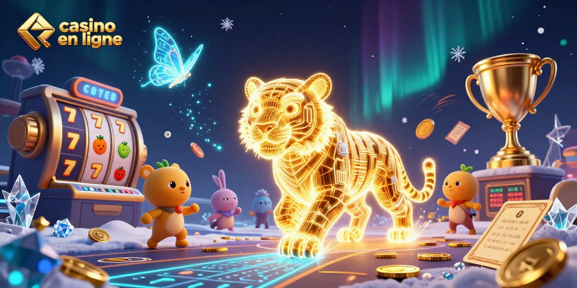 Vivez l'expérience du casino en ligne avec ce tigre doré et des éléments de jeu captivants.