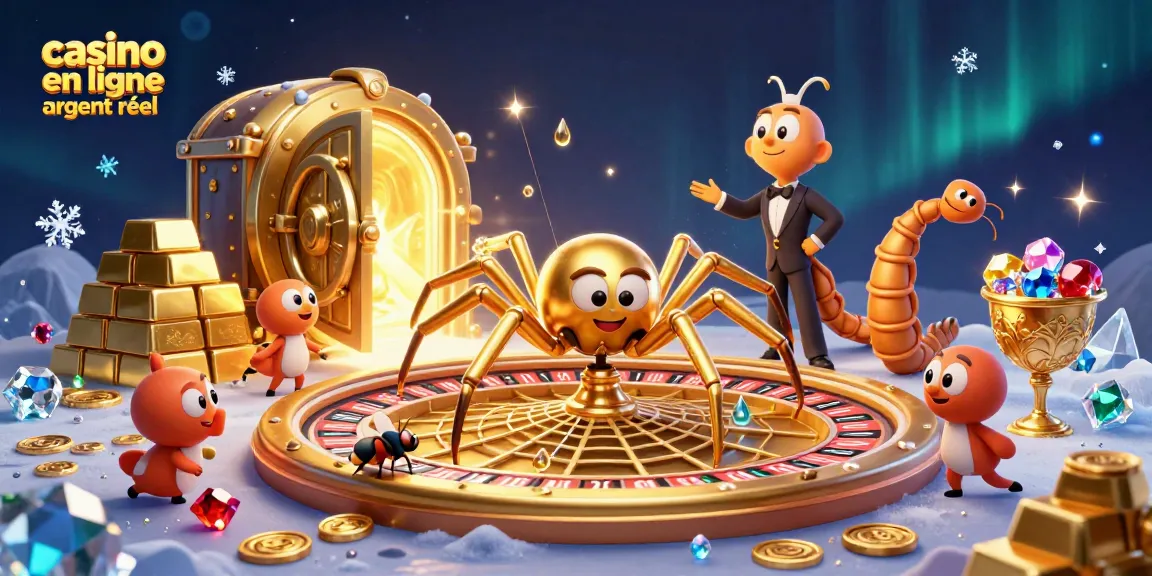 Visuel dynamique de casino en ligne argent réel avec une araignée dorée et un croupier centipède