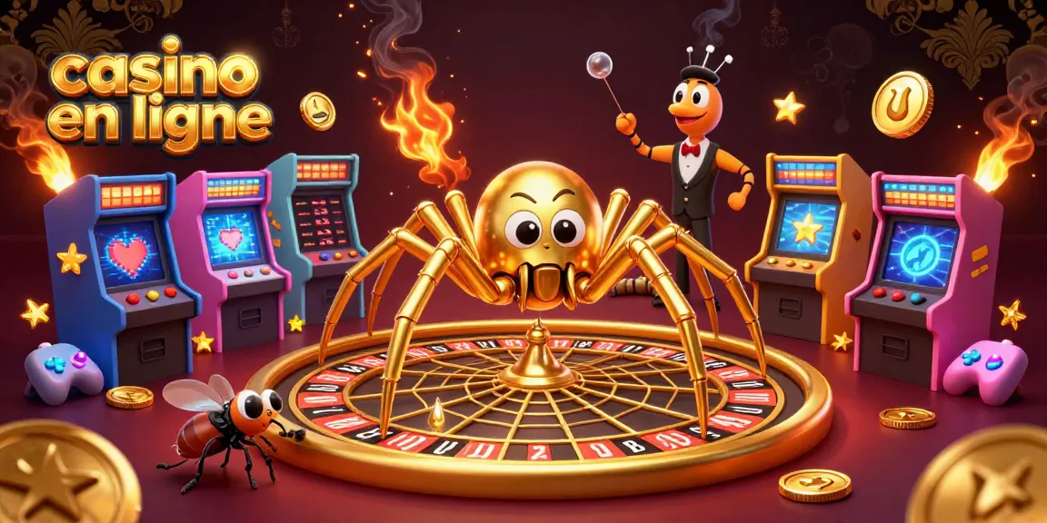 Découvre un casino en ligne animé avec une araignée dorée et une ambiance de jeu immersive.