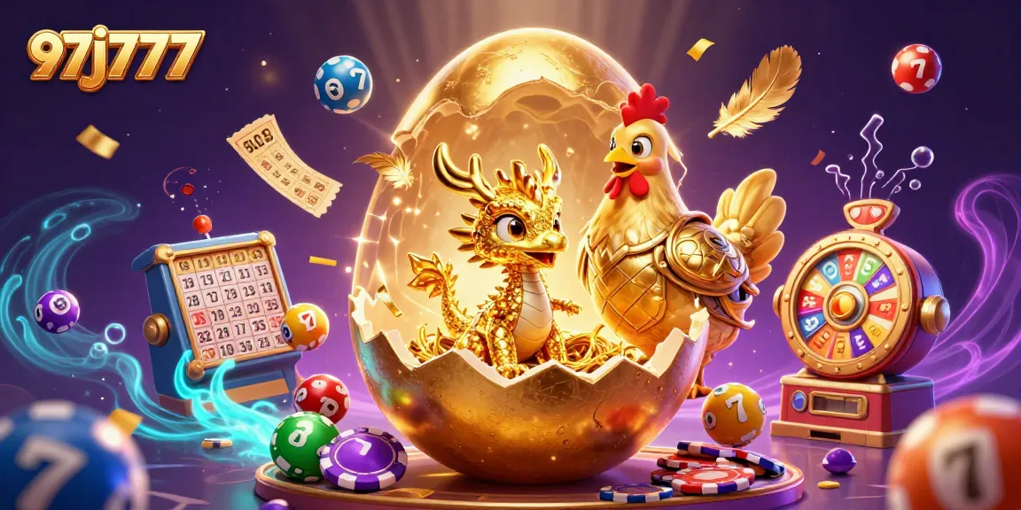 Experience the thrill of 97j777 with a vibrant, dynamic casino illustration showcasing exciting gaming elements.