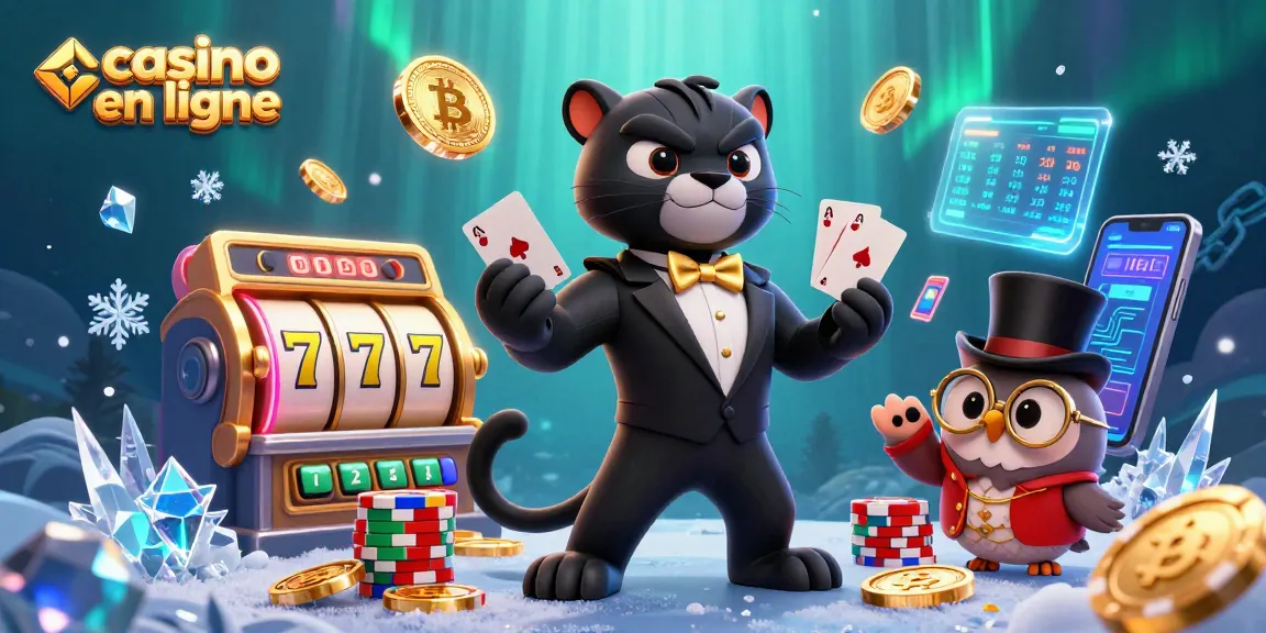 Plongez dans l'univers du casino en ligne avec une illustration 3D captivante combinant un panthère noir en tuxedo, une chouette élégante, et une souris chanceuse.