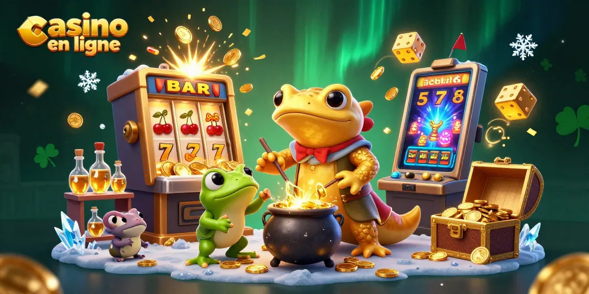 Illustration dynamique de casino en ligne avec un alchimiste et des symboles de jeu