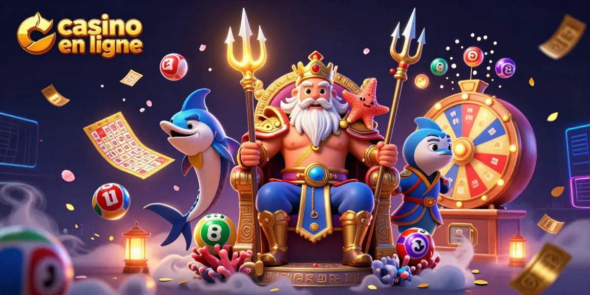 Jouez dans un casino en ligne entouré de Neptune et d'éléments de jeux dynamiques.