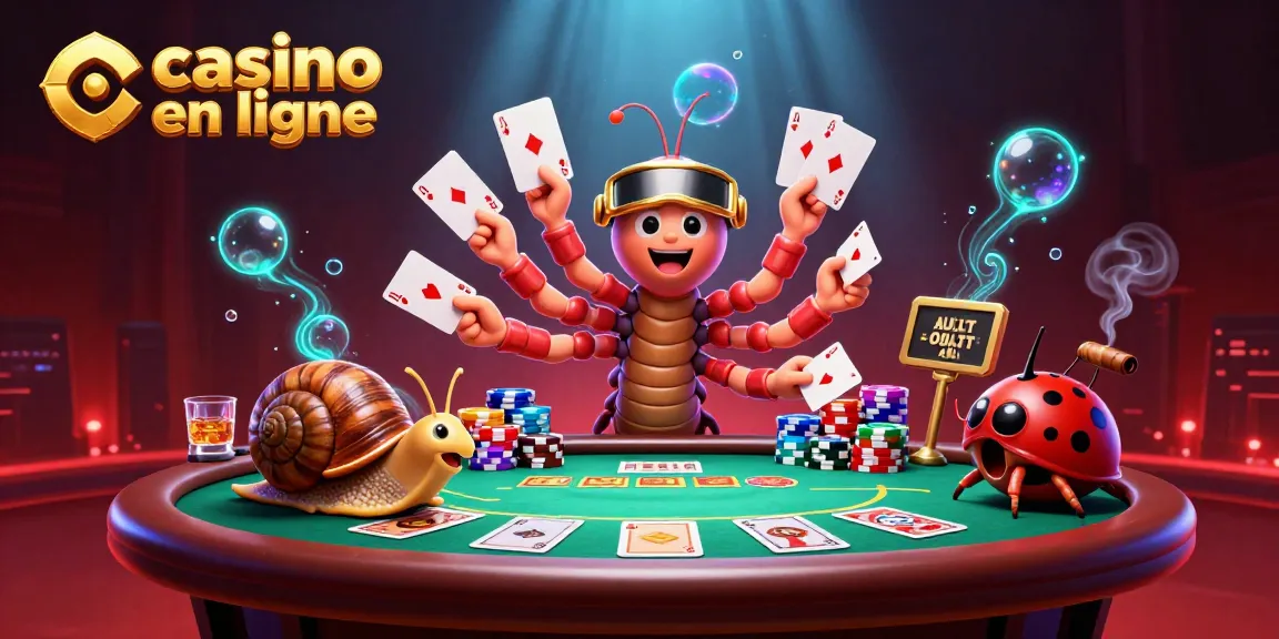 Visitez le casino en ligne avec notre illustration captivante de personnages animés et d'éléments de jeu.
