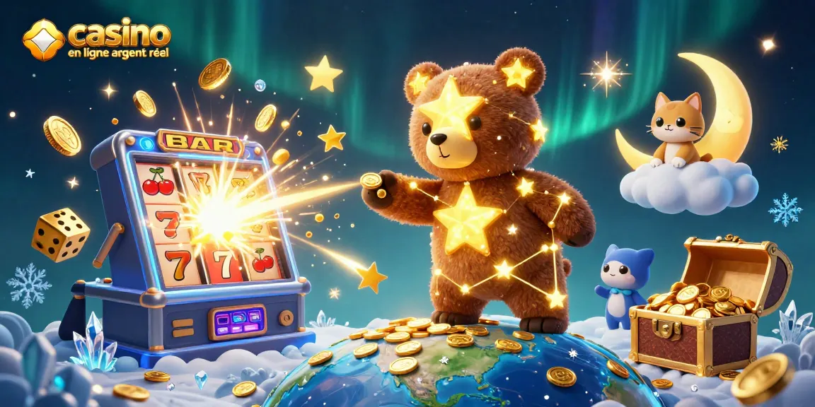 Le casino en ligne argent réel illumine un monde fantastique avec un ours constellation et un chat lune.