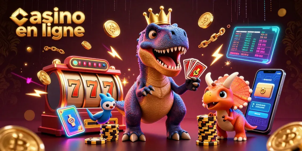 Déposez vos mises dans un casino en ligne captivant avec un T-Rex jouant aux cartes.