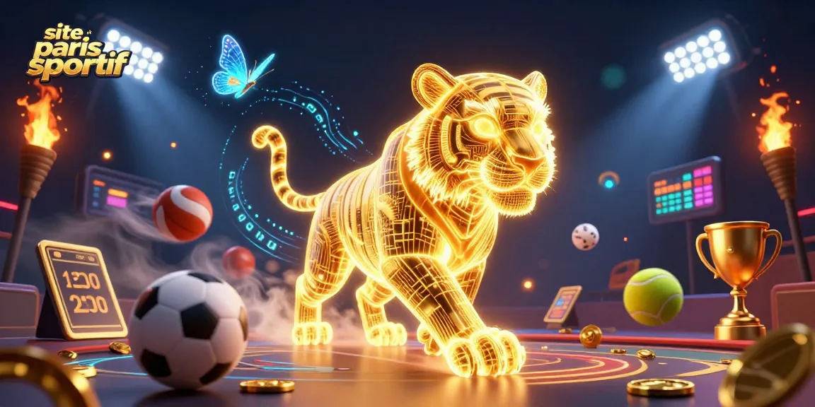 Live les paris sportifs sur un site de paris sportif avec un tigre d'or numérique et des éléments de jeu dynamiques.