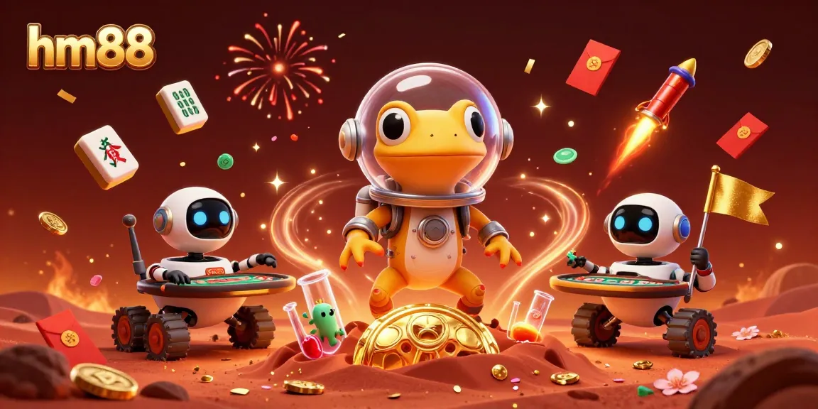 Experience the excitement of hm88 casino with a vibrant 3D scene showcasing games and celebration elements.