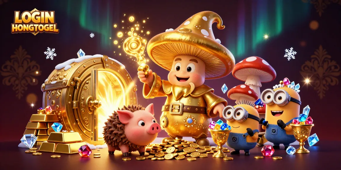 LOGIN HONGTOGEL memikat pemain dengan wizard emas dan harta berkilau dalam ilustrasi menarik.