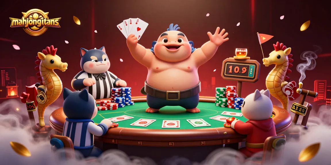 Engage with mahjongtitans in a vibrant underwater poker scene featuring playful characters and dynamic game elements.